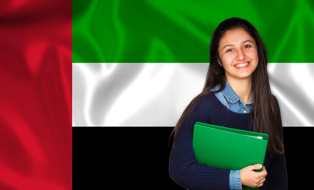 portrait-smiling-young-woman-holding-file-against-united-arab-emirates-flag_1048944-16525667