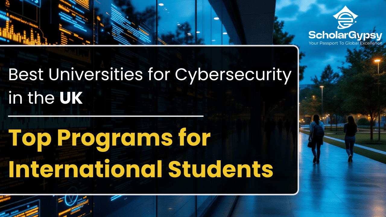 Banner showing “Best Universities for Cybersecurity in the UK – Top Programs for International Students” with Scholar Gypsy Study Abroad logo, highlighting UK cybersecurity education opportunities for international students.